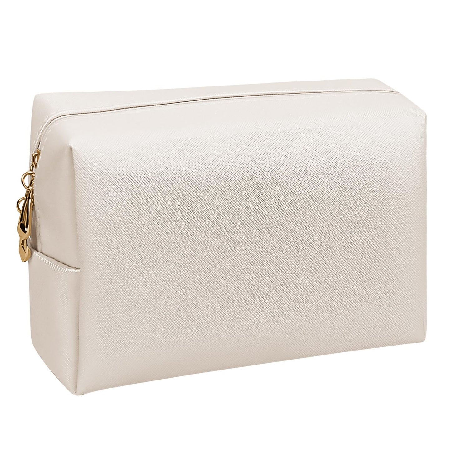 SMONT Makeup Bag for Women, PU Leather Cosmetic Pouch Skincare Make Up Beauty Bag Waterproof Beige