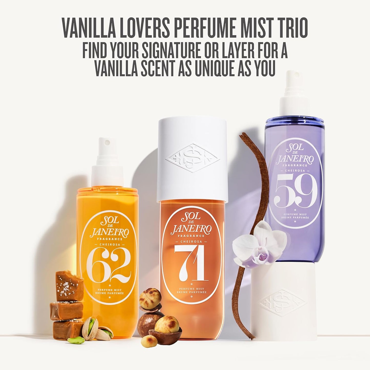 Sol de Janeiro Vanilla Lovers Perfume Mist Bundle - Cheirosa 62, 71, and 59-3 fl oz.(Pack of 3)