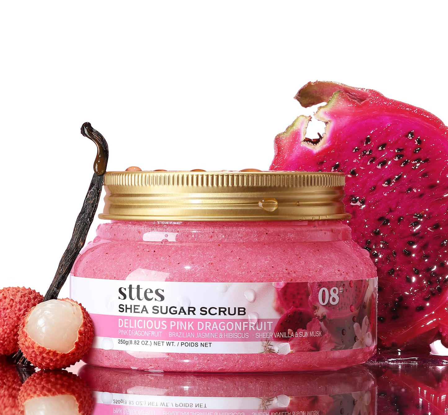 Sttes Smell Rio Shea Sugar Body Scrub 08 (Delicious Pink Dragonfruit) – Tropical Fruit Scent Shower Treatment 250g
