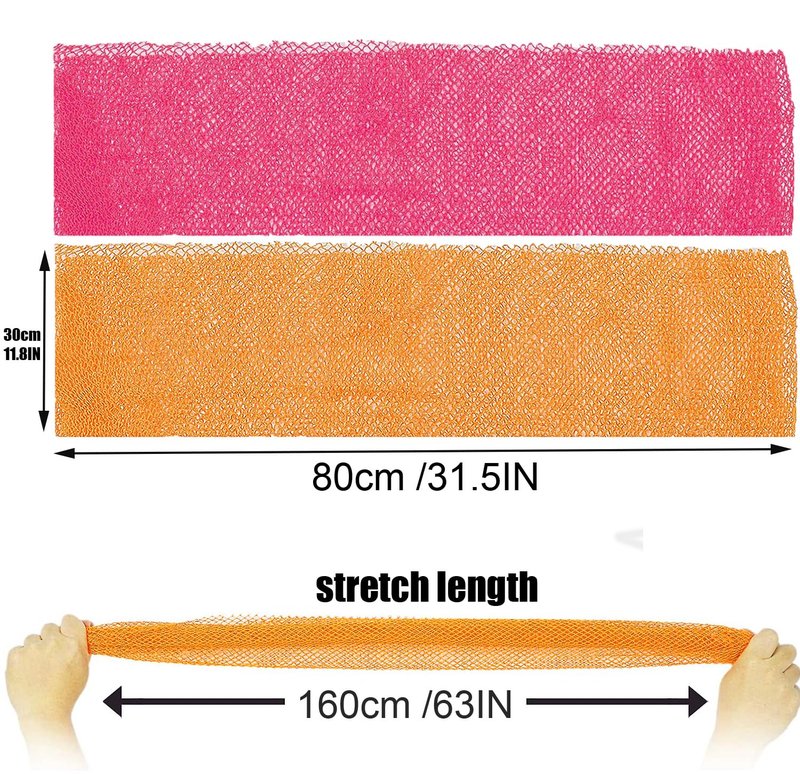 VAVAXJHM 2 Pieces African Net Sponge, Long African Exfoliating Net, Net Bath Sponge Shower Body Scrubber Back Scrubber Skin Smoother, Stretches to Approximately 63"(Pink&Orange)