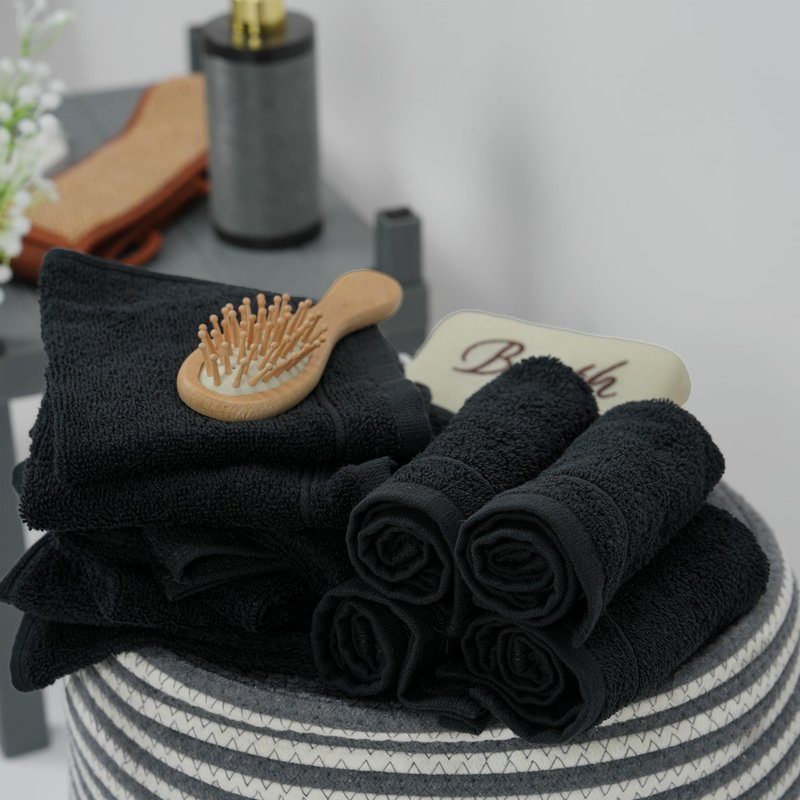 Tens Towels Pack of 12 Washcloths, 12 x 12 Inches, Lighter Weight, Quick to Dry, Super Soft & Absorbent, Gentle Face Towels, Hotel Quality, Perfect for Bathroom, Gym, Spa (Black, 12 Pack)