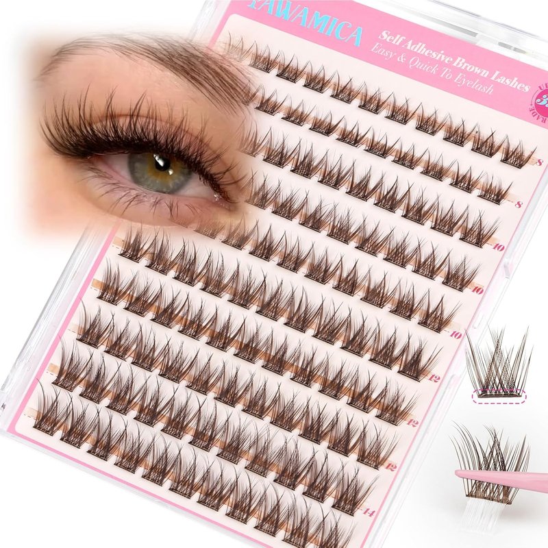 Self-Adhesive Eyelash Clusters - Brown Wispy Individual Lashes | Reusable 8-14mm C Curl Extensions