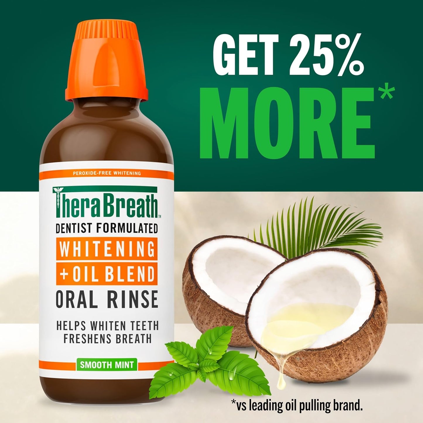 TheraBreath Whitening Oral Rinse - Alcohol-Free & Peroxide-Free Mouthwash | Smooth Mint, 16 Fl Oz