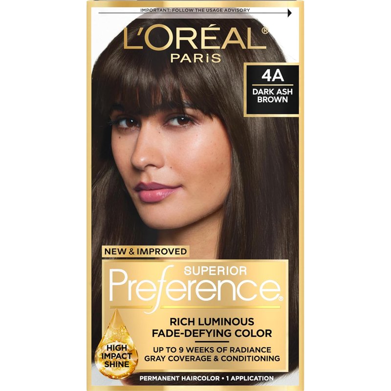 L'Oreal Paris Hair Color - Fade-Defying Dark Ash Brown Dye | 9 Weeks of Radiance, 1 Kit