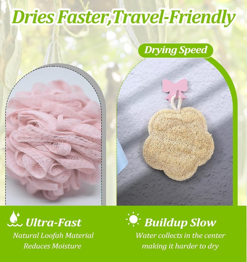 2 Pack Natural Loofah Sponge, Natural Loofah Shower Sponge, Exfoliating & Quick-Drying, Lightweight for Gym, Camping & Vacation