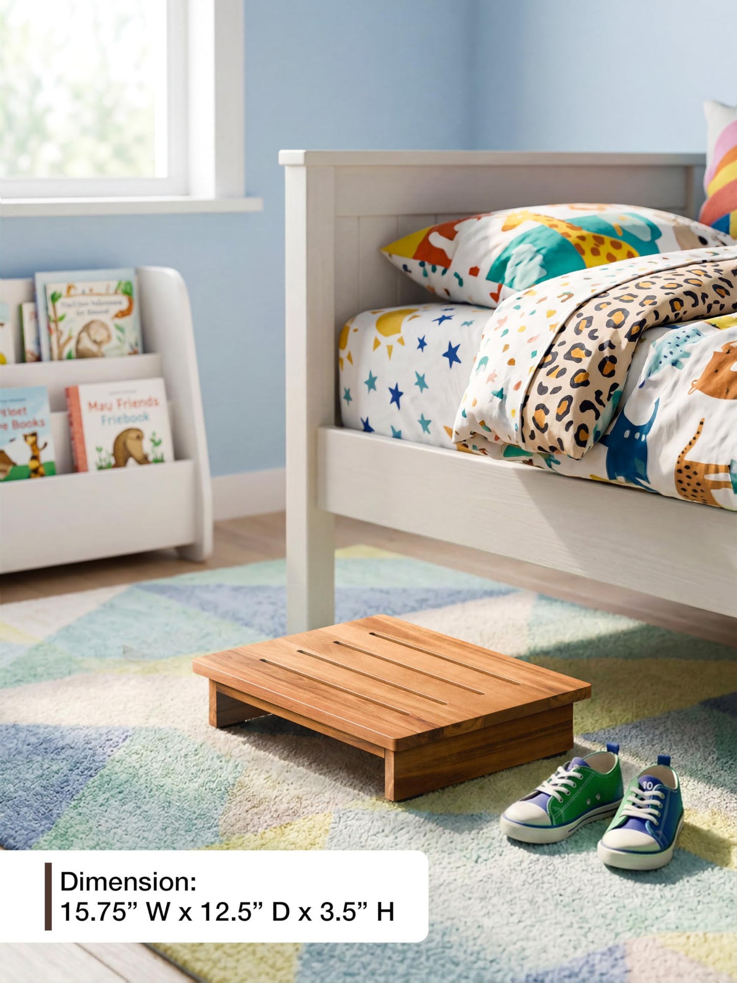 TINAMO 3.5" Acacia Wood One Step Stool for Adults (No Assemble Required)- 500 Lbs Wooden Step Stools Heavy Duty for High Bed Riser, Bathroom, Bedroom - Small Stepping Stool for Elderly, Seniors, Kids