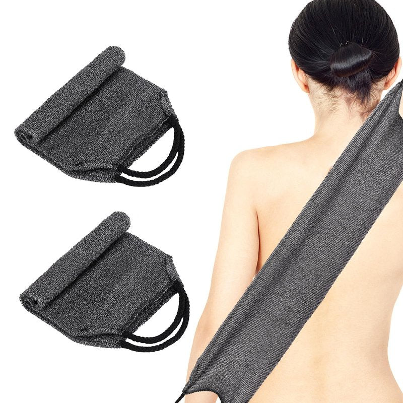 2Pcs Exfoliating Back Scrubber with Handles Body Scrubber Towel for Shower Nylon Back Exfoliator Washcloth Washer for Men Women (Gray)