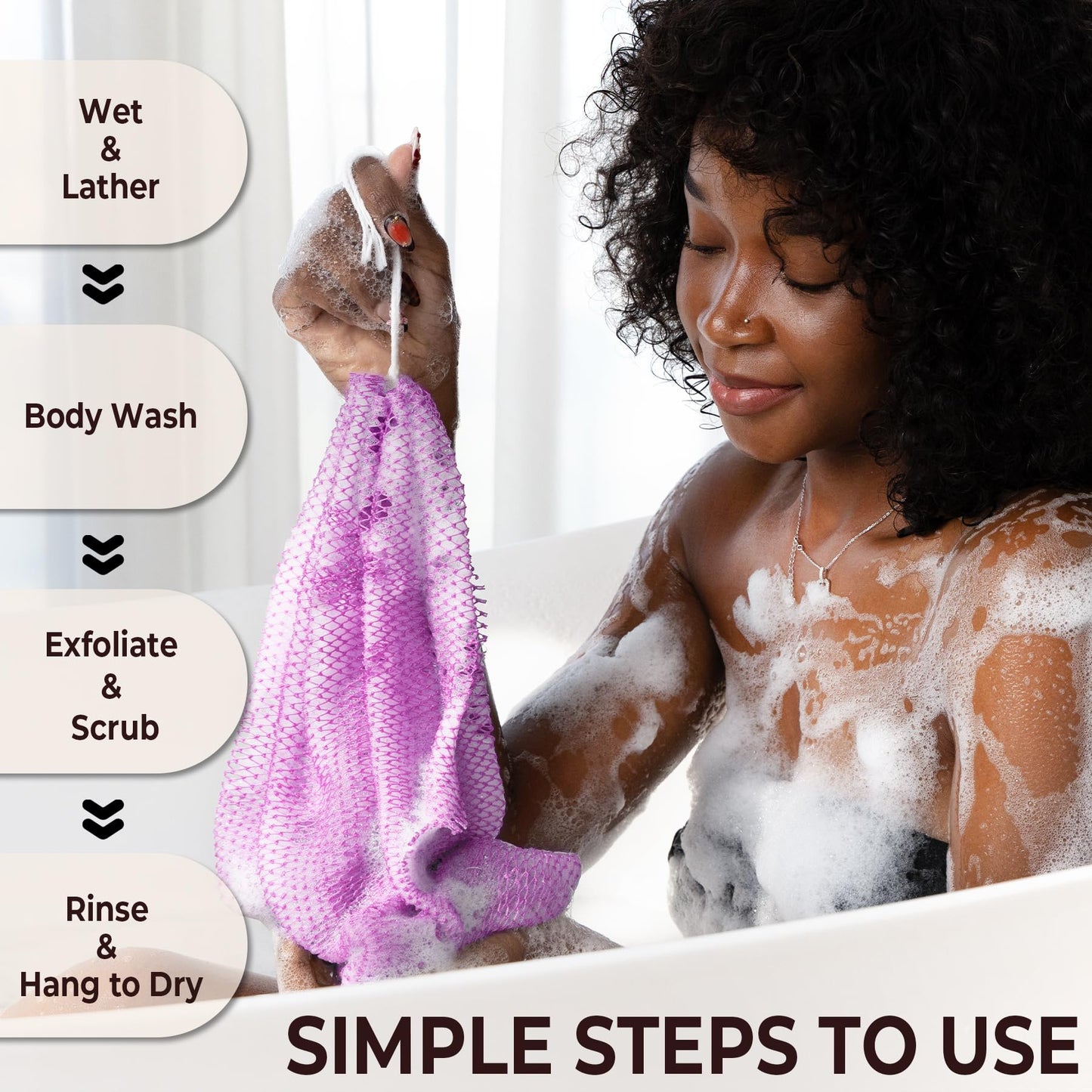 African Exfoliating Net Sponge Authentic - Real African Bath Sponge with Knots and Ropes - Back Scrubber Exfoliator Washer Cloth with Travel Bag - Body Shower Essentials for Daily Use