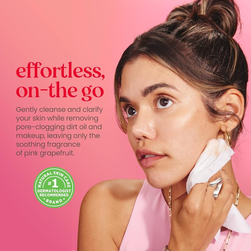 Burt's Bees Pink Grapefruit Face Wipes, for All Skin Types, Hydrating Makeup Remover & Facial Cleansing Towelettes, 90 Ct. (Pack of 2)