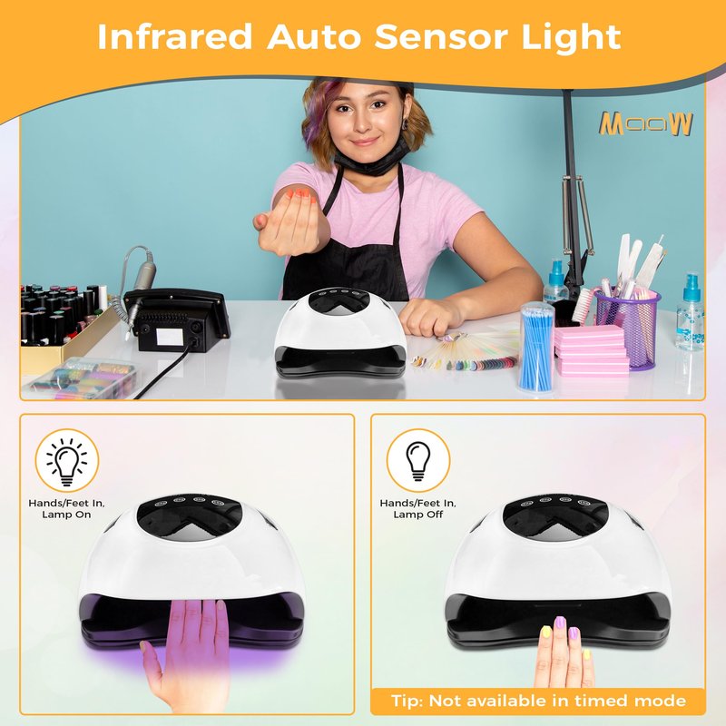 MAAW UV LED Nail Lamp 220W for Gel Polish – Professional Nail Dryer with Auto Sensor, 4 Timer Settings, Fast Curing UV Light for Gel Nails, Manicure & Pedicure – White