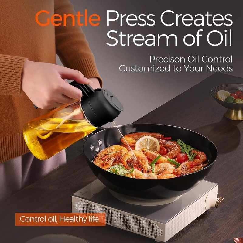 Glass Olive Oil Sprayer - 16oz Food Grade Spray Bottle for Cooking | Premium 2-in-1 Dispenser for Salad, Frying, BBQ (Black)