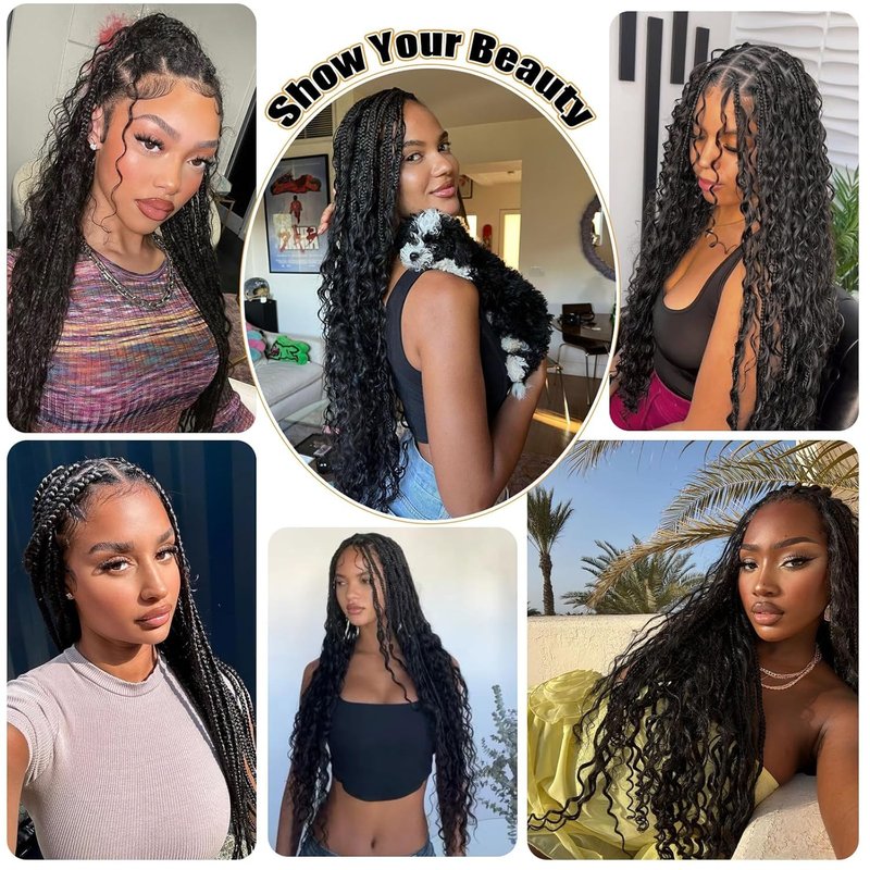 Skiennix Human Braiding Hair - Deep Water Wave Bundles for Boho Braids | 18 Inch, Natural Color, 110g (2 Packs)
