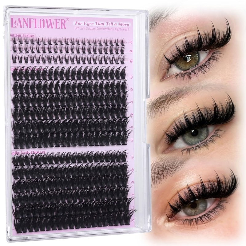 Lanflower Spiky Lash Clusters - Wispy D Curve Eyelash Extensions | 12-20mm Fairy Individual Lashes