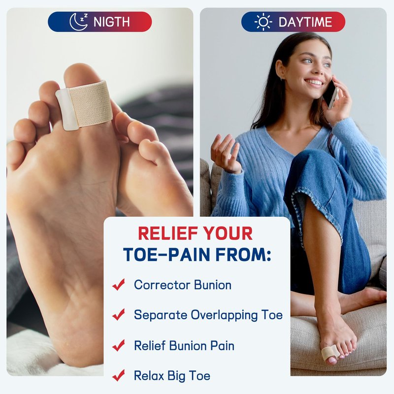 FULEEAN Big Toe Spacers,Hallux Valgus Corrector,Relieve Bunion Pain,Prevent Overlapping Toes, All-Day Comfort for Men & Women, Fits in Shoes.