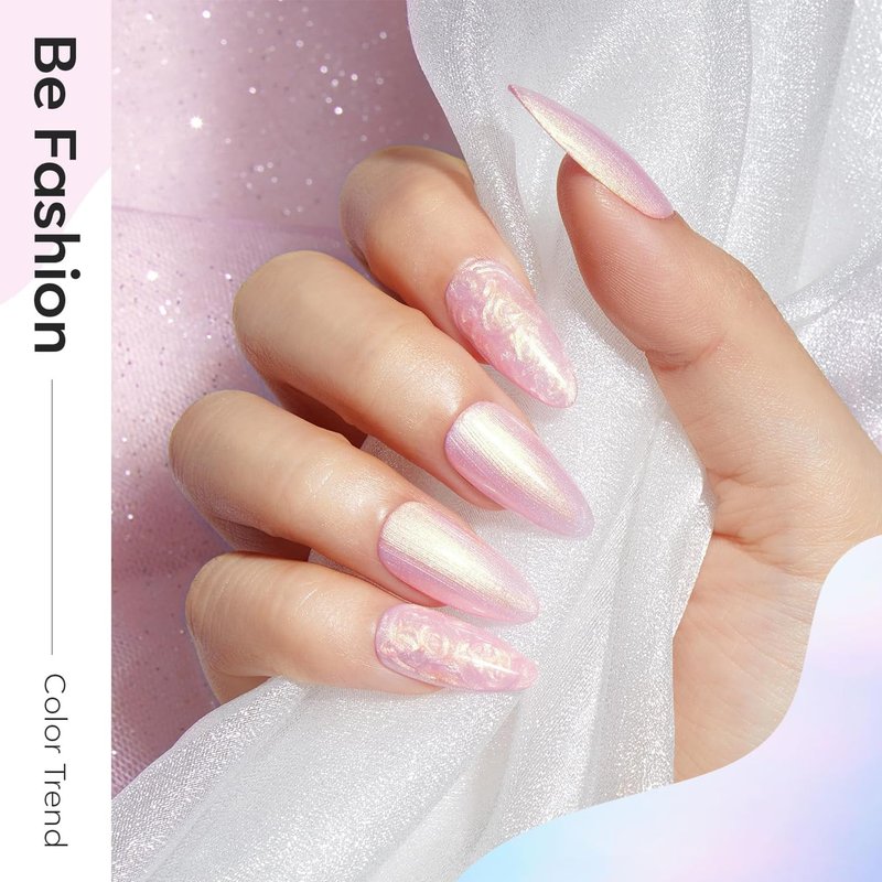 modelones Pearl Gel Nail Polish Set, 6 Colors 2026 Spring Summer Aurora Iridescent Shimmer White Pink Purple Blue Mermaid Nail Glitter Gel Polish LED Swirl Shell Effect with Dotting Pen DIY Gift
