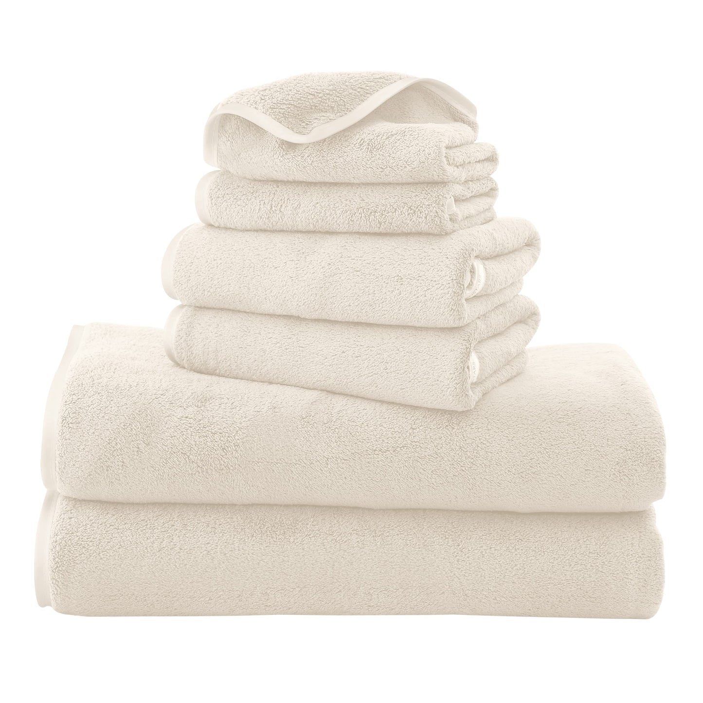 TENSTARS Luxury Silk Hemming Towel Set - Light Thin Quick Drying - 2 Bath Towels 2 Hand Towels 2 Washcloths - Ultra Soft Microfiber Towel for Bath Fitness, Sports, Yoga, Travel (Cream 6 Pieces)