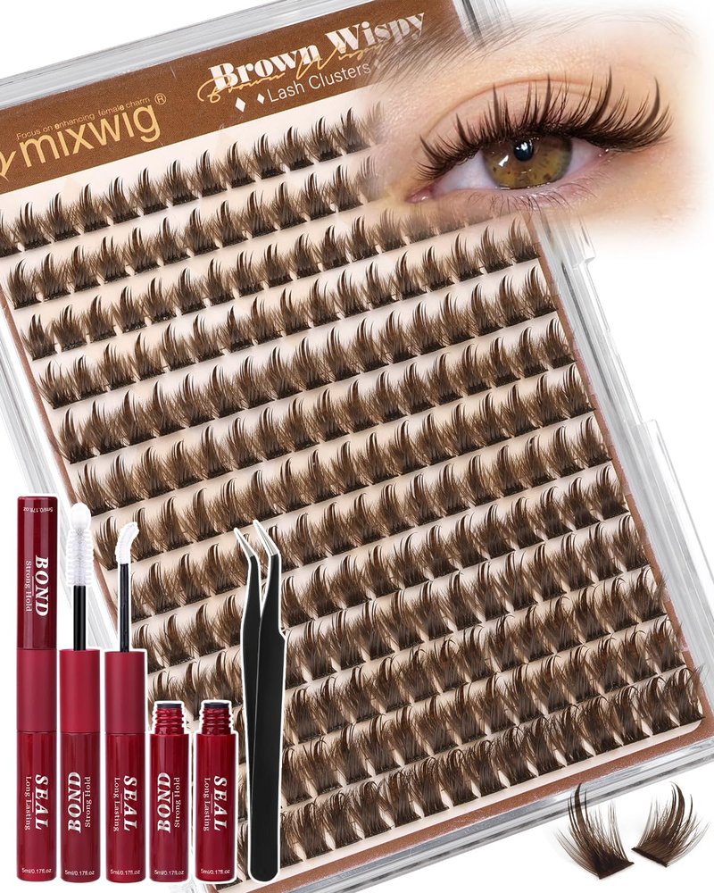 Brown Lash Clusters Kit Wispy Lash Extension Kit 10-14MM Short Spiky Eyelash Clusters Natural Cluster Eyelash Extensions Dark Brown Individual Lashes D Curly DIY Lash Extension by Lvmixwig