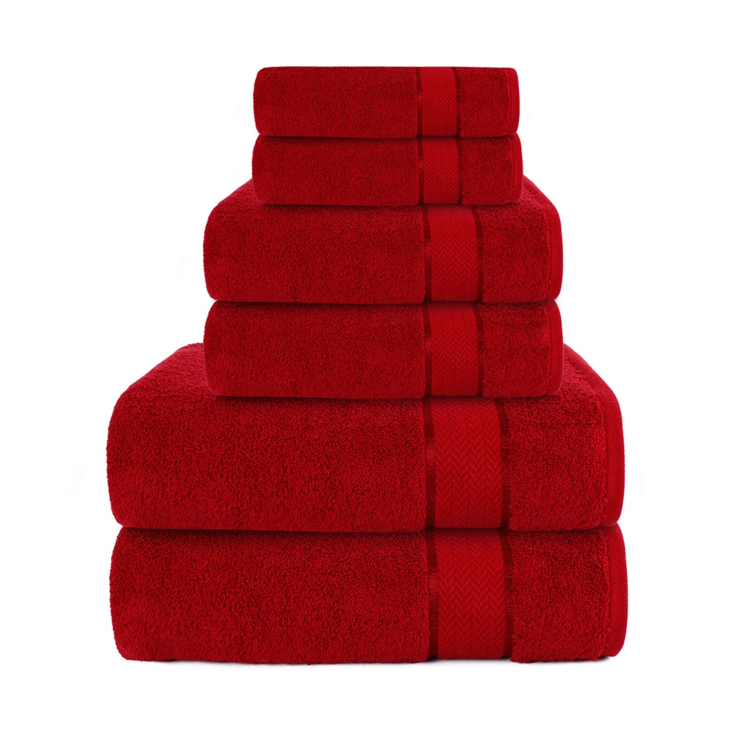 CRAFTBERRY 100% Cotton Bath Towels Set 6 Piece – Soft, Highly Absorbent, Quick Dry, Lightweight Feel – 2 Bath, 2 Hand, 2 Washcloths – Durable, Fade Resistant – Premium Everyday Comfort – Red