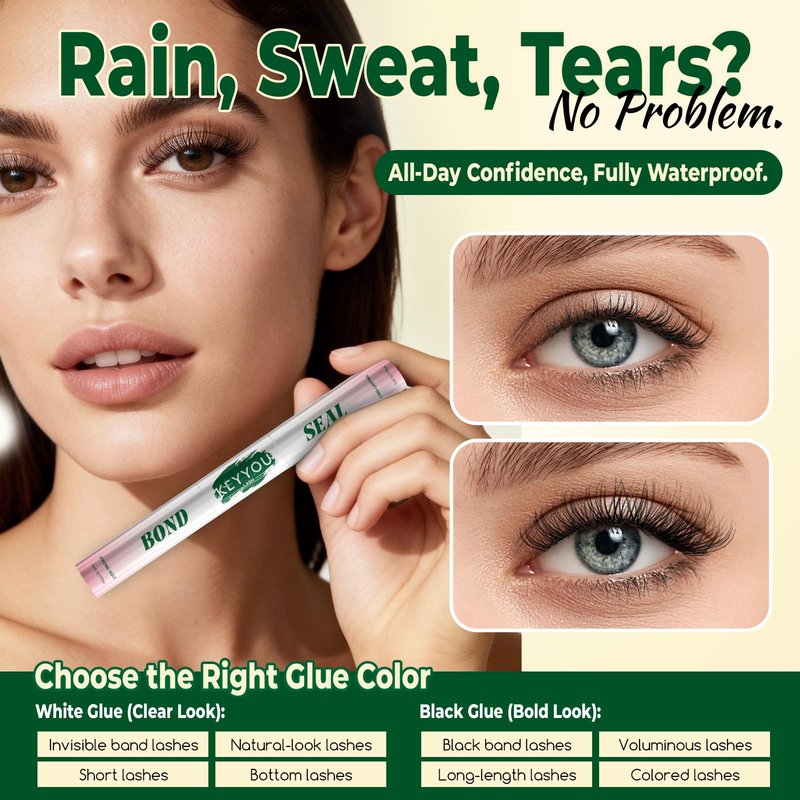 KEYYOU Lash Cluster Glue,New Lash Bond and Seal Waterproof for Eyelash Clusters,72Hours 2-in-1 Super Hold Long-Lasting Non-Irritating for DIY at Home(Black Bond,10ML)