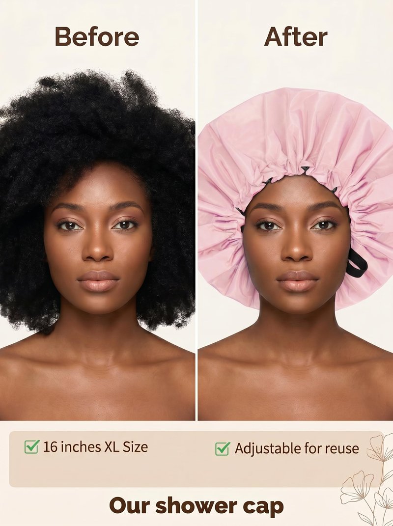 Aquior Shower Cap,Extra Adjustable Shower Caps for Women Double-Layer Waterproof Reusable Hair Cap, Large Size Hair Cap for All Hair,for Girls Spa Bath,Soft and Comfortable (Pink)