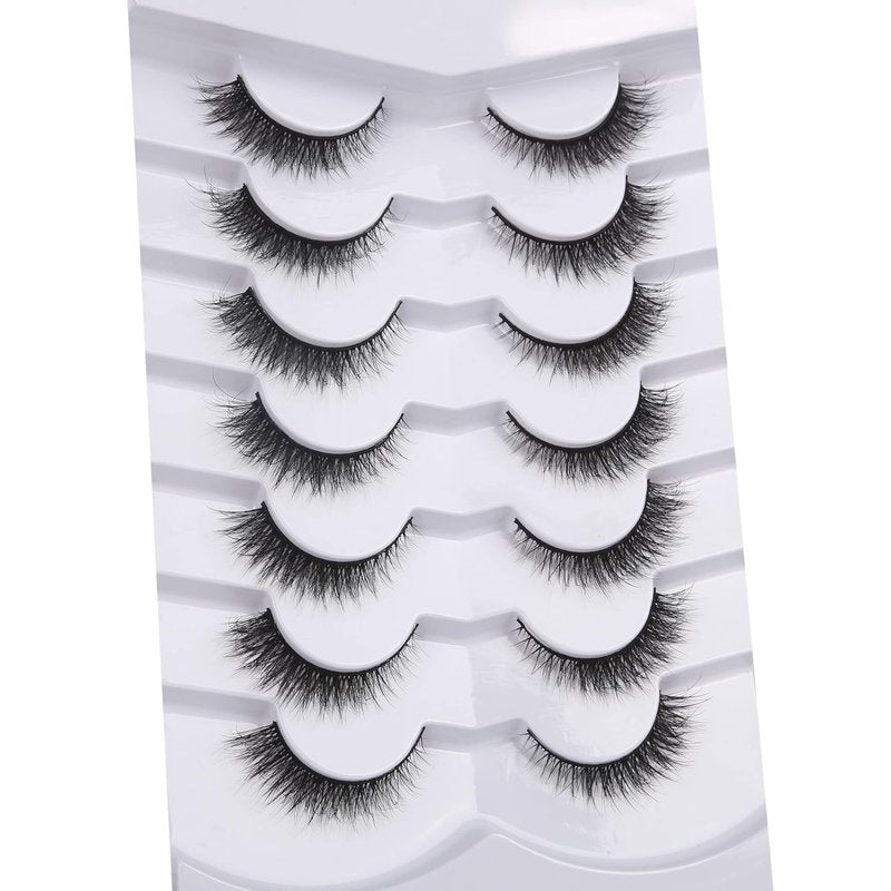 Pooplunch False Eyelashes Extension Volume Cat Eye Look Natural Wispy Short Volume 8D Fake Eyelashes Faux Mink Strip Lashes 7 Pairs Pack