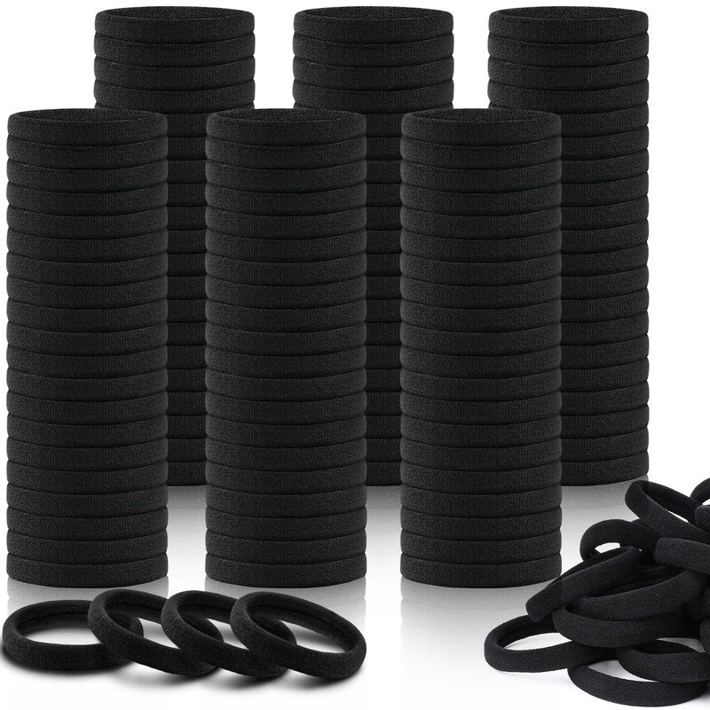 IKOCO 150PCS Black Hair Ties - No Damage Cotton Seamless Ponytail Holders for Thick Hair
