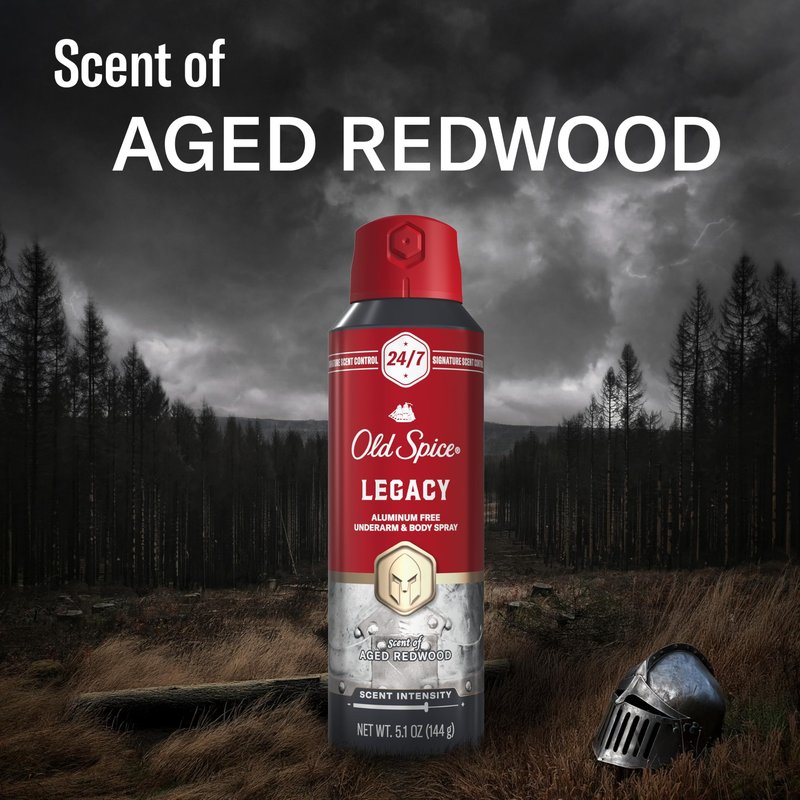 Old Spice Aluminum Free Body Spray for Men, 24/7 Signature Scent & Lasting Freshness, All-Day Odor Protection, Easy Application, Legacy with Coconut, Pine & Cedar Scent, 5.1 oz