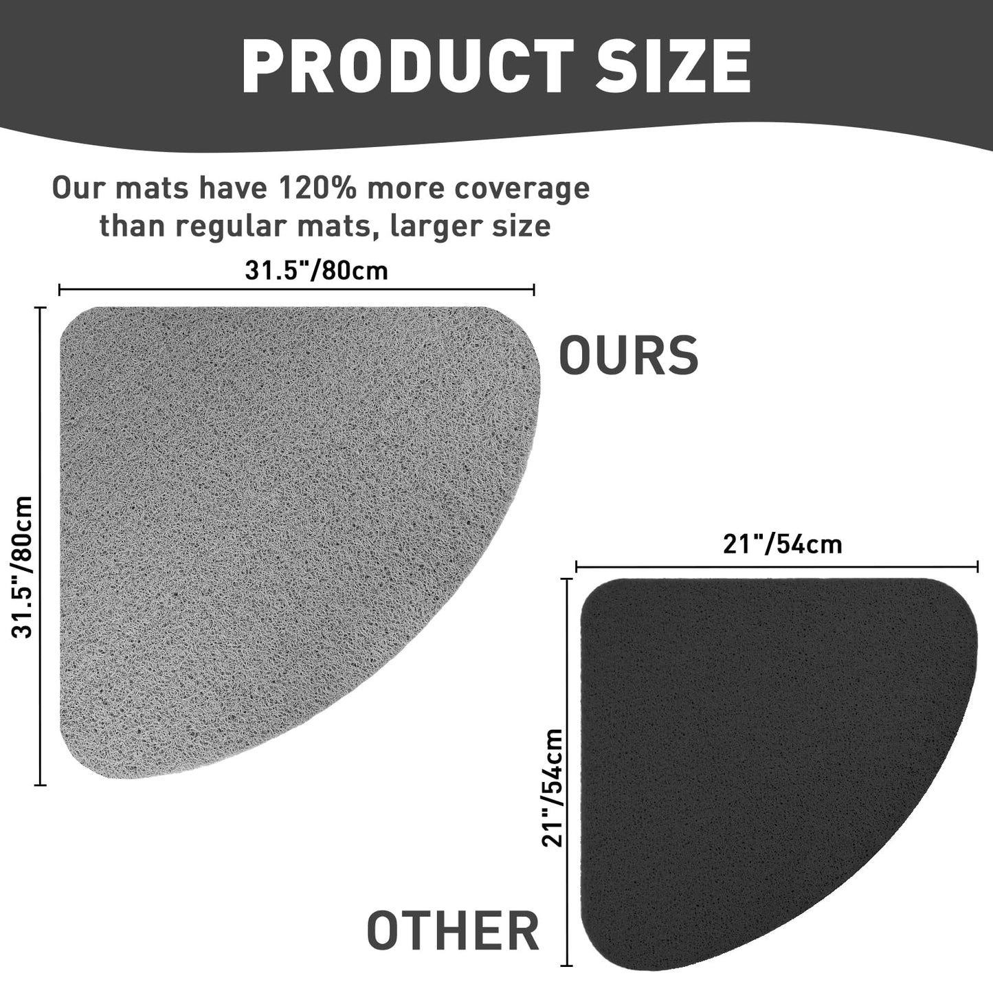 Darhoo Corner Anti Slip Shower Mat, 31.5 x 31.5 Inch Large Non Slip Shower Mats for Inside Shower, Soft Loofah Stand Up Shower Mat for Elderly, Grey