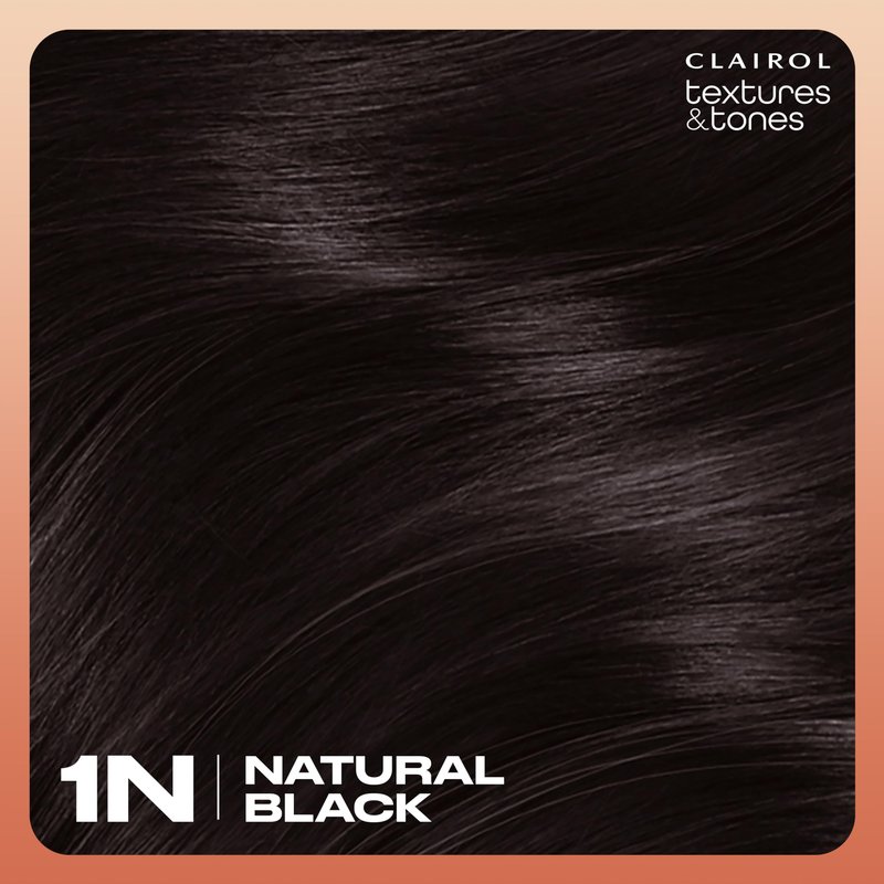 Clairol Textures & Tones Permanent Hair Dye, 1N Natural Black Hair Color | Ammonia-Free | Moisture-Rich Formula with Argan, and Olive Oil for Brilliant Shine | Pack of 1