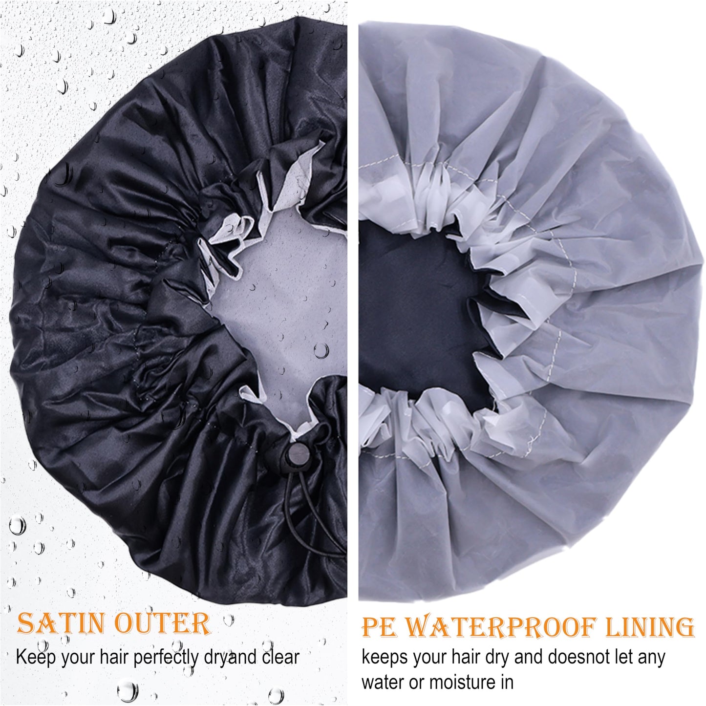 Shower Cap for Men, Waterproof Bath Shower Caps Double Layer Reusable Reusable Satin Bonnets Adjustable Elastic Bathing Hair Cap for Men Women