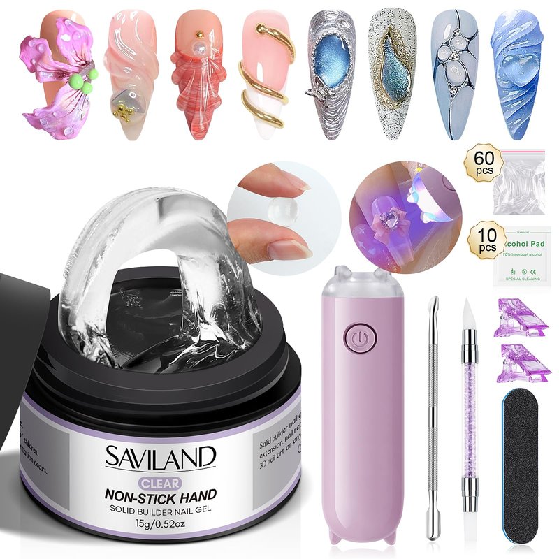 SAVILAND PRO-Hard Solid Builder Nail Gel for Nails: 2026 Ultra-Strength | Non-Sticky | Clear 3D Nail Gel with U V Lamp for 3D Nail Carving Emboss & Fast Extension Professional Use Salon