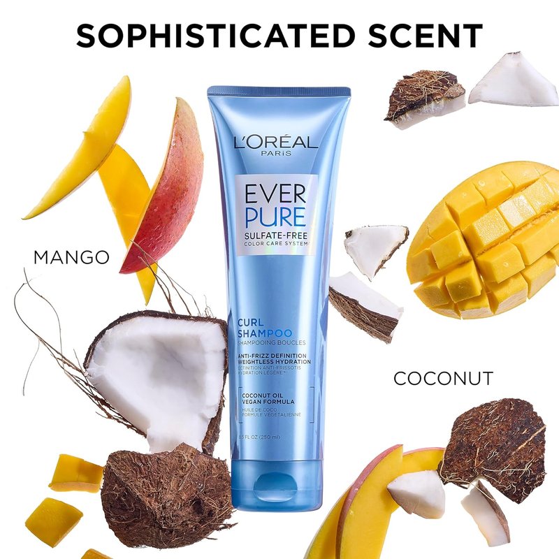 L'Oreal Paris EverPure Sulfate Free Shampoo & Conditioner Set - Lightweight Anti-Frizz Care with Coconut Oil | 8.5 Fl Oz
