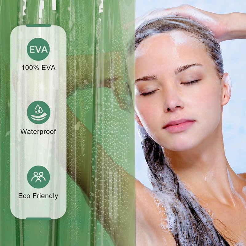 AmazerBath Shower Curtain Liner - 100% EVA Clear Green Heavy Duty 2-in-1 | 72x72 with Rustproof Grommets