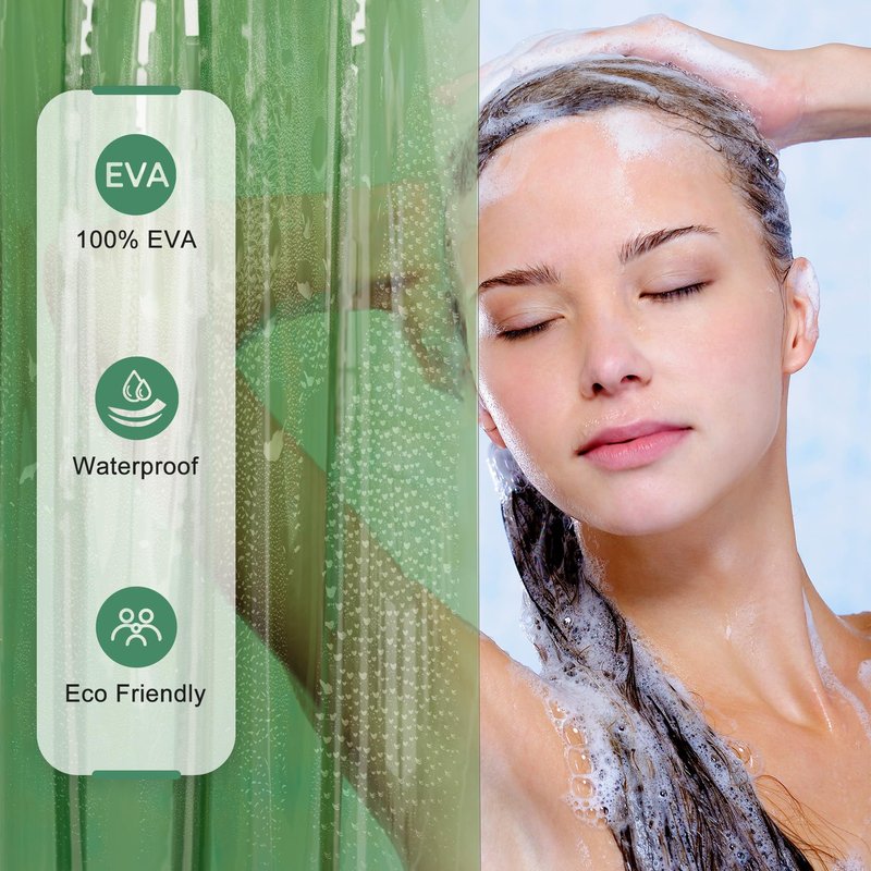 AmazerBath Shower Curtain Liner for Summer, 100% EVA Clear Green Heavy Duty Luxury Shower Curtain and Liner 2-in-1, 72x72 Plastic Weighted Shower Liner, 12 Rustproof Grommets & 3 Heavyweight Stones