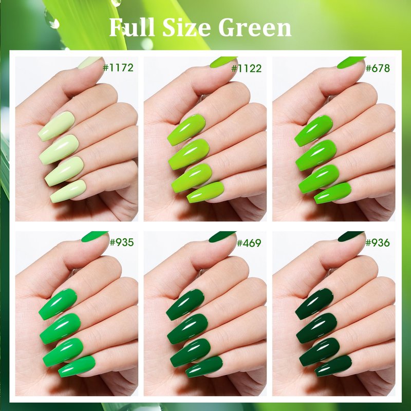 GELLEN Green Nail Polish, Quick Air Dry Non-gel Regular Nail Polish No Light Needed for Finger Toe & Fake Nails | 6-color Spring Summer Full Size Green, Apply 2 Thin Coats | Toxin TPO HEMA Free