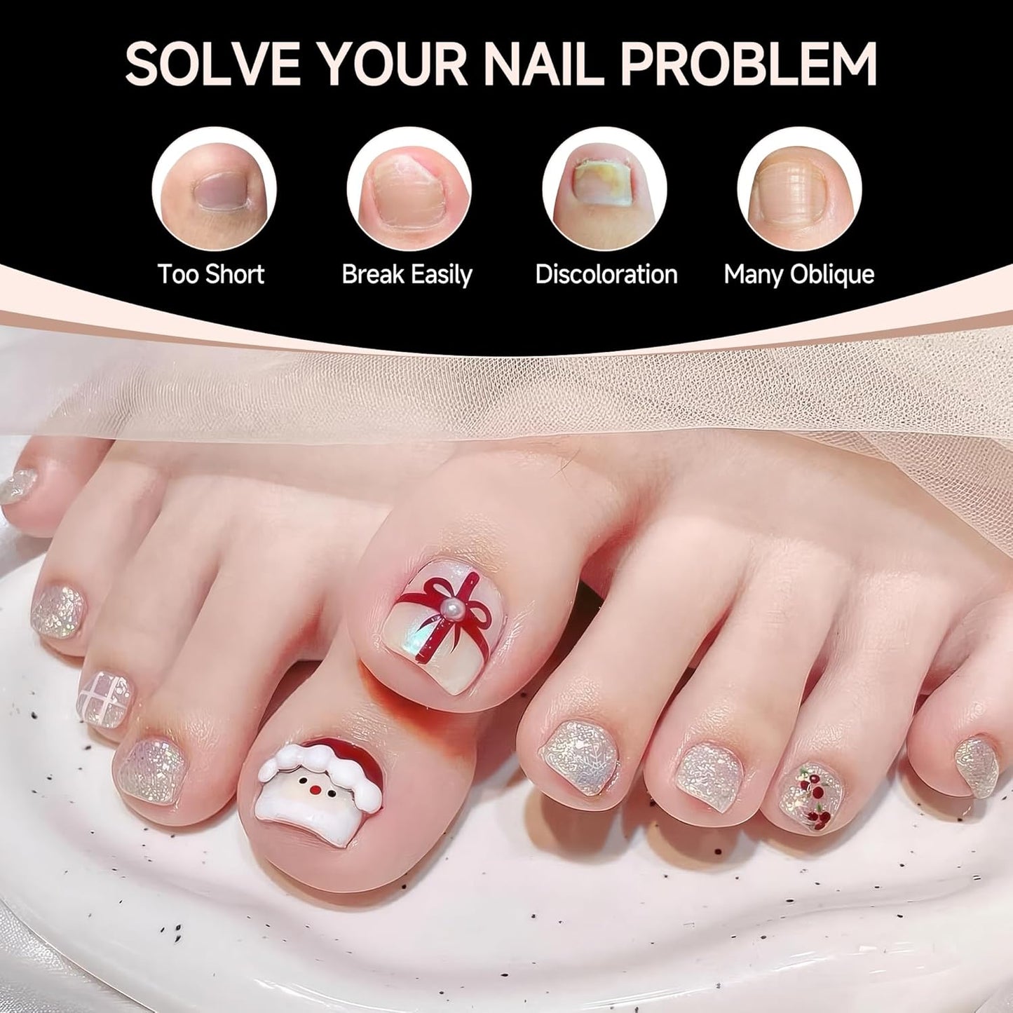 UNA GELLA Toe Nail Tips - 312 Pcs Full Cover Press-On Fake Nails | Soft Gel, Double Matte, 15 Sizes for DIY Nail Art