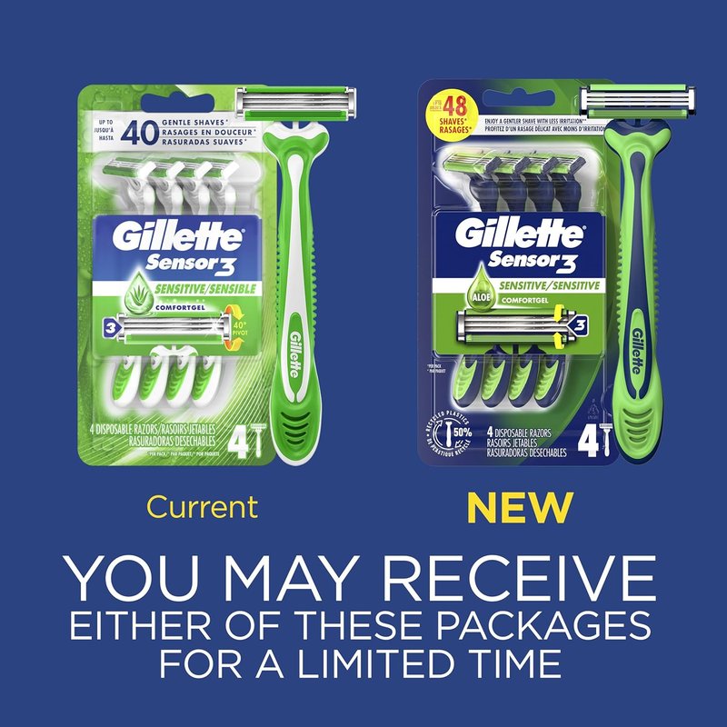 Gillette Sensor3 Sensitive Men's Disposable Razors - 4 Pack for a Smooth Shave