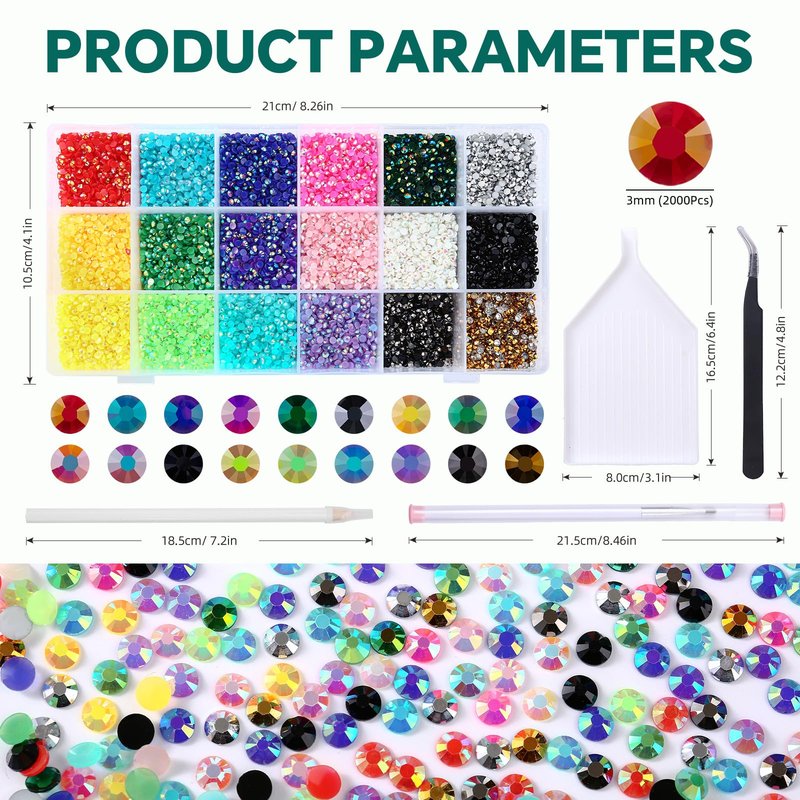 Meibite Jelly Rhinestones Kit 36000pcs Flatback Gems for Crafts, 3mm Round Rhinestones for Nails, Clothes, Tumblers, Decoration, DIY Bedazzling Kit with Tools
