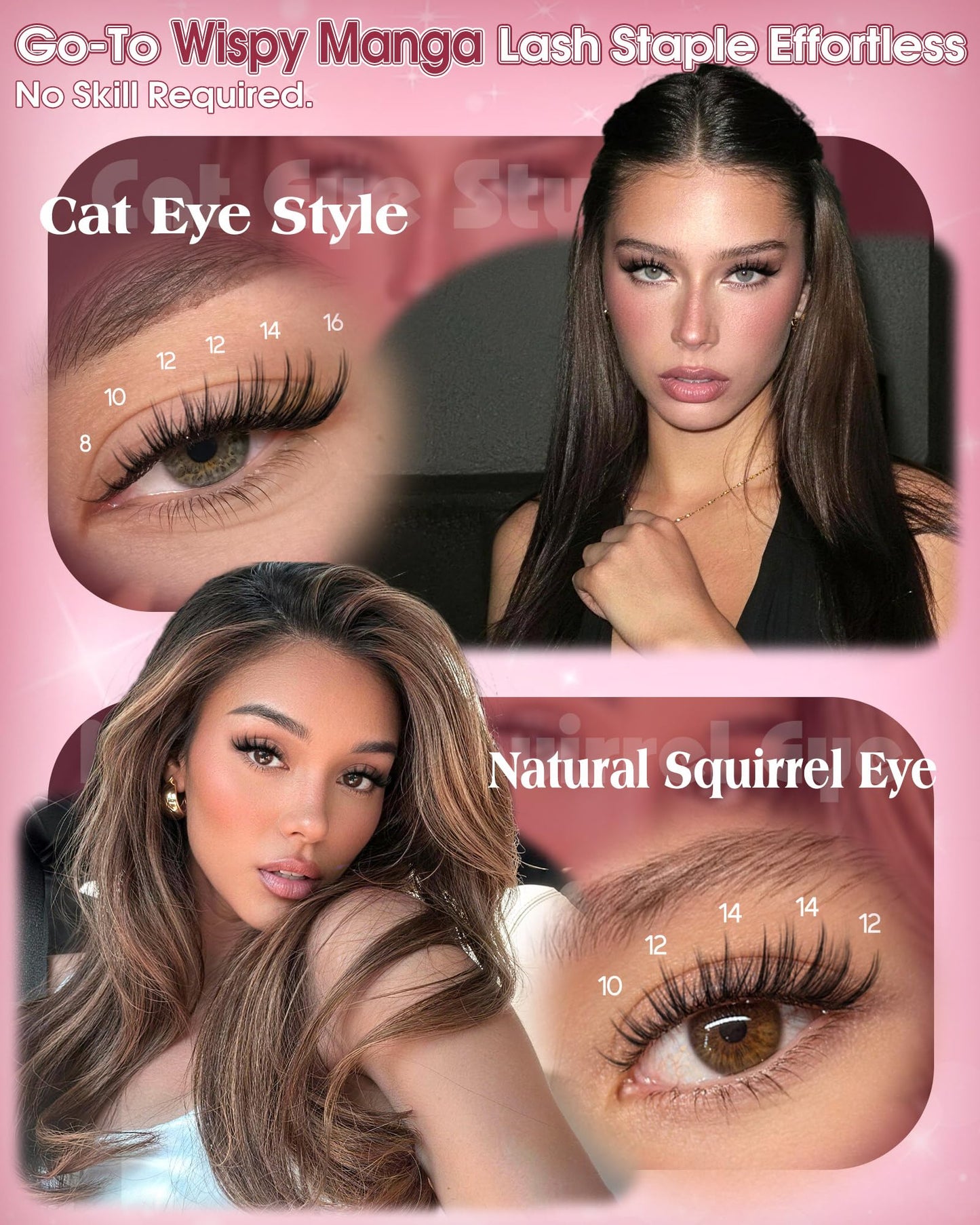 Wispy Lash Clusters Natural Manga Eyelash Clusters Fairy Spiky Individual Lashes Anime Cluster Eyelash Extensions 8-16MM 132PCS Invisible Band Eyelash Extensions by zenotti