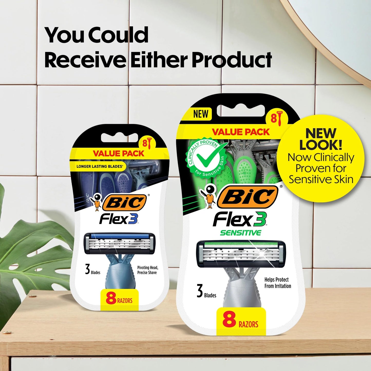 BIC Flex 3 Men's Disposable 3-Blade Razors, Smooth Shave Razors With Pivoting Head and Aloe Strip, 8-Pack
