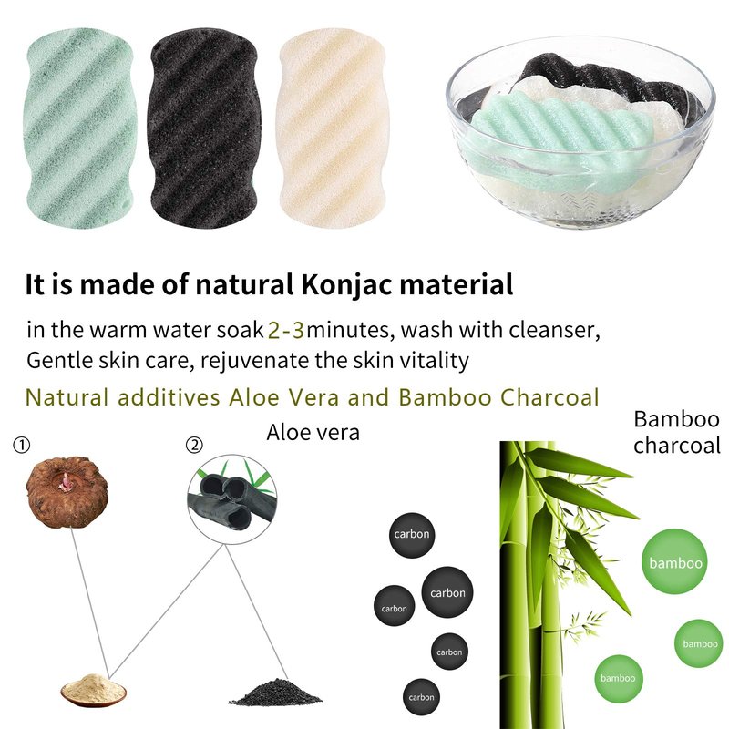 KECUCO 3 Pcs Natural Konjac Facial Sponges for Women and Girls, Gentle Facial Sponge for Cleansing and Makeup Removal, Bath Sponge for Babies and Kids, Soft When Wet, Suitable for Sensitive Skin
