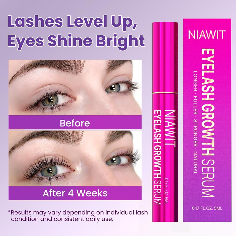 NIAWIT Eyelash Growth Serum and Eyebrow Enhancer – Advanced Formula for Longer, Fuller, Thicker Lashes & Brows Naturally | Nourishes Sparse Lashes with Biotin, Peptides - Gentle & Non-Irritating