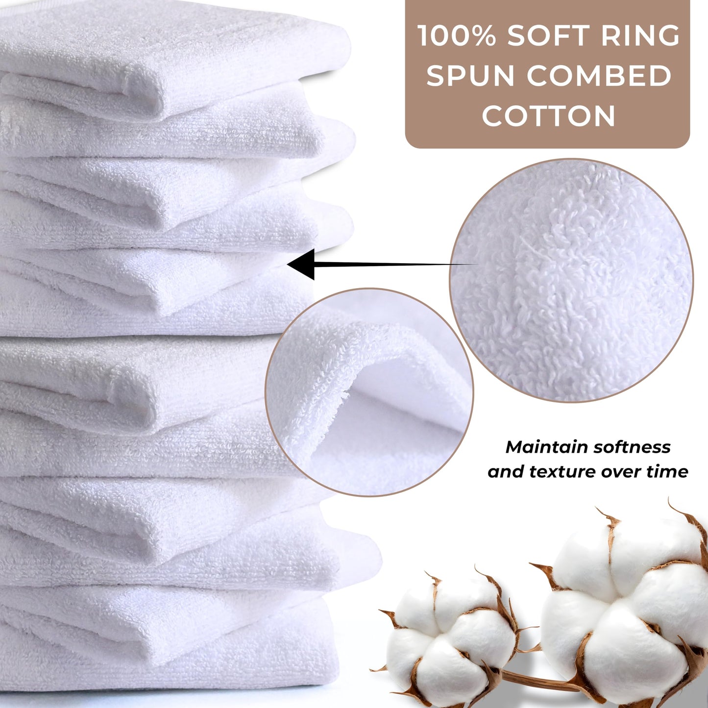 LIVINATI Thick White 100% Cotton Wash Cloths for Showering Body and Face - 12"X12" 12 Pack Washcloths - Small Terry Towel Bath Rags for Adults and Kids Bathroom - Soft Absorbent