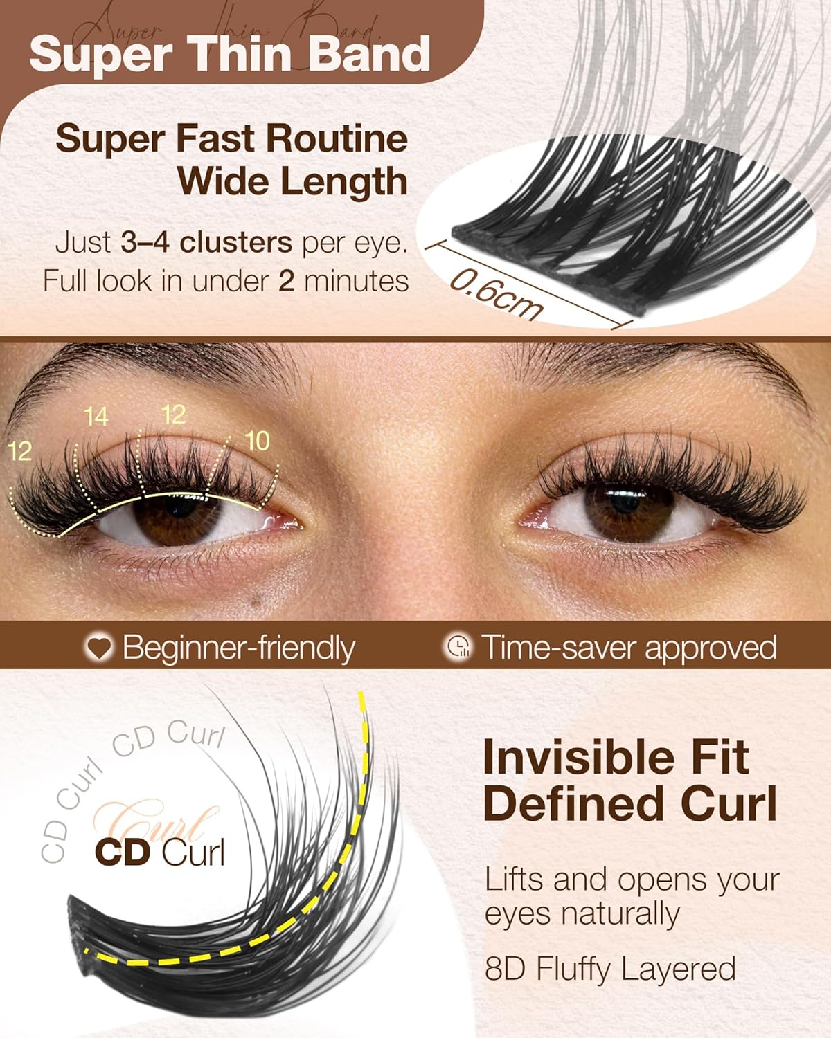 Wispy Lash Clusters Kit - Natural Fluffy Eyelash Extensions | D Curl, 10mm, 12mm, 14mm