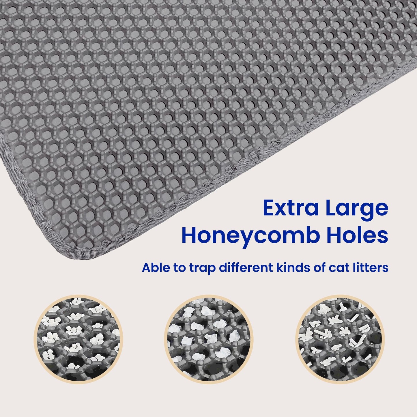 Tevanas cat litter mat extra large 24 x 36” urine waterproof, washable easy to clean cat litter box mat, honeycomb double layer non-slip litter trapping carpet, grey