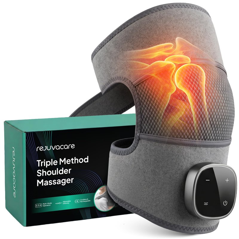 Rejuvacare Shoulder Massager Upgraded 2026 with Heat & Compression, Cordless Rechargeable Vibration Wrap, Adjustable & Portable
