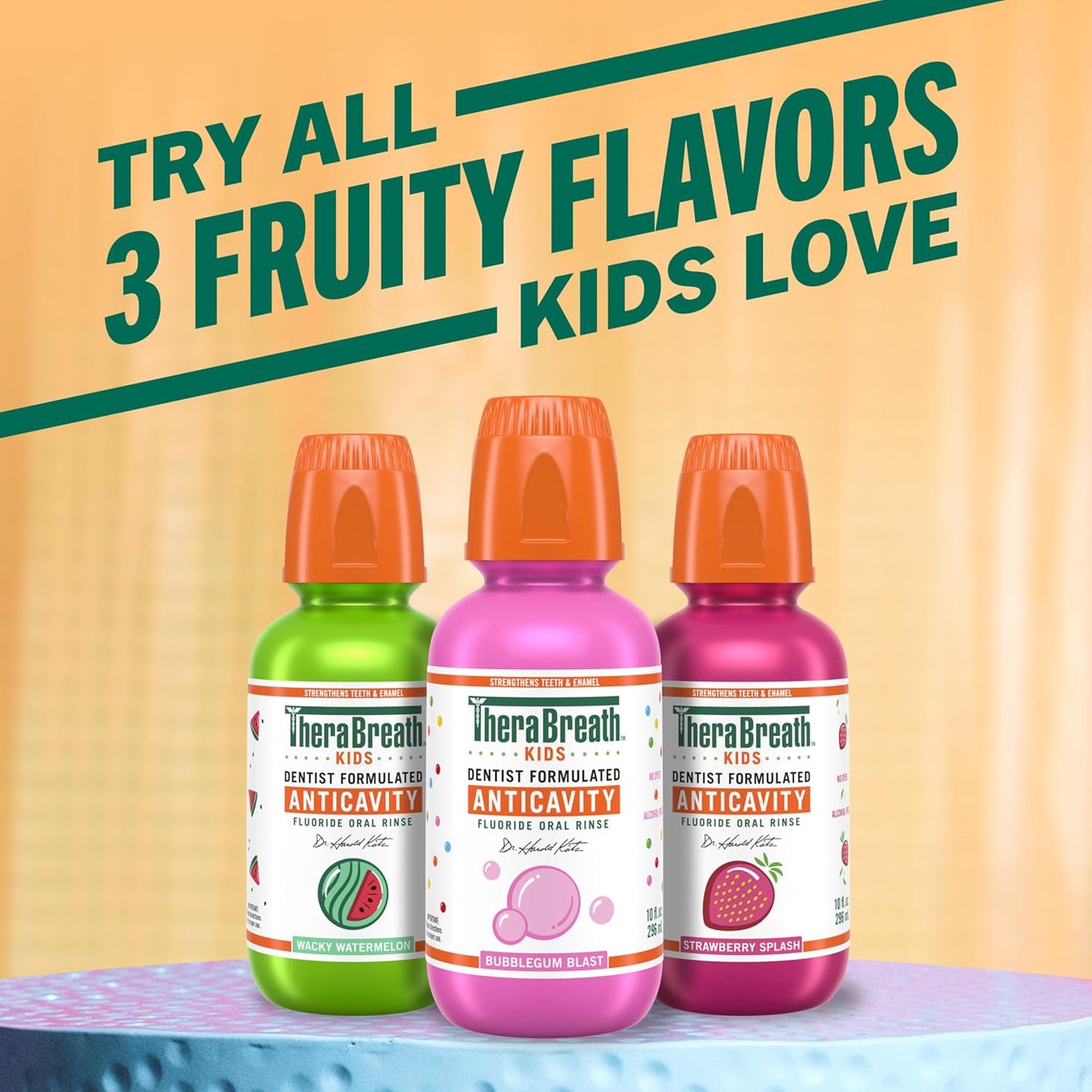 TheraBreath Kids Anticavity Fluoride Oral Rinse - Strengthens Teeth & Enamel, Alcohol & Dye Free, Bubblegum Blast Flavor, 16 Fl Oz, 2-Pack