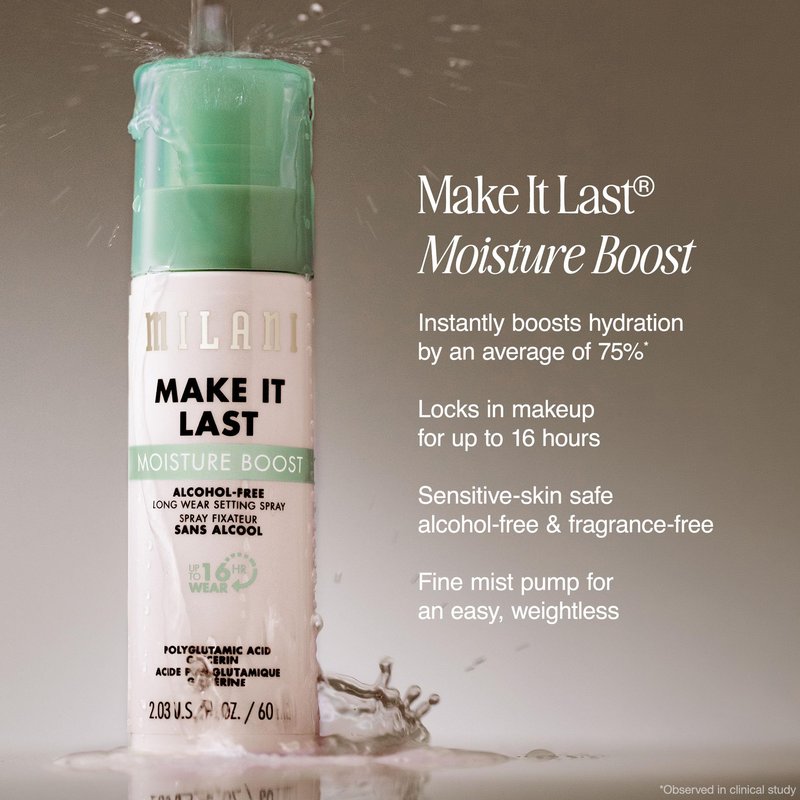 Milani Make It Last Moisture Boost Setting Spray - Alcohol Free Waterproof Makeup Finishing Mist - Hydrating & Soothing Formula for Sensitive Skin - 2 Count