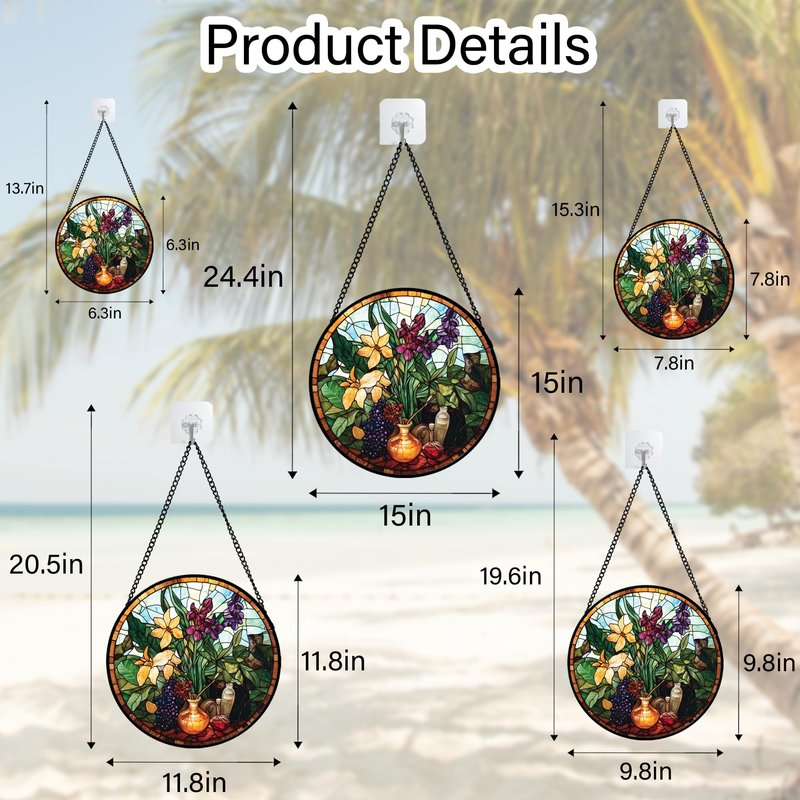 QZQCBLC Stained Glass Window Hanging Berry Plant Purple Yellow Flowers in Vase 7.8" - Suncatcher Door Garden Sun Catcher Home Decor Birthday Christmas for Mom Men Woman Nana