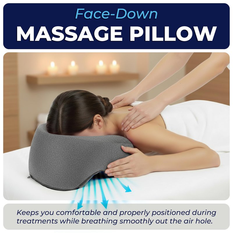 Face Down Pillow for Massage Bed – BBL & Eye Surgery Recovery Headrest | Stomach Sleeping Face Pillow for Prone Sleep, Tanning & Spa | Adjustable Memory Foam Cradle with Removable Cover (Grey)